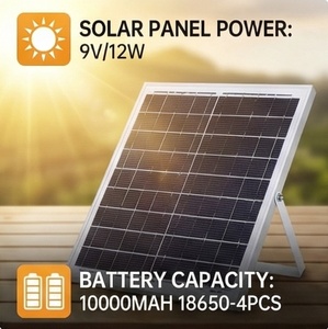 14" Solar Powered Floor Fan 14400mAh Battery 15W Panel High Power Rechargeable Pedestal Fan with USB Port for Outdoor Camping - Product Image 2