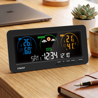 Station météo intelligente de bureau avec horloge, affichage couleur moderne de la température, pression atmosphérique et prévisions météo sur grand écran