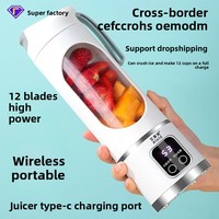 Mixeur portable transfrontalier pour la maison, avec fonction de broyage de glace, tasse à jus rechargeable par USB, pour les voyages en extérieur, 12 lames auto-nettoyantes