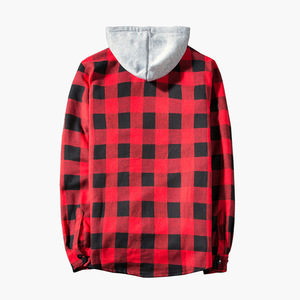 <span class=keywords><strong>Camisa</strong></span> Casual de Moda Estilo Chino de Fábrica para Hombre, <span class=keywords><strong>Camisa</strong></span> <span class=keywords><strong>con</strong></span> Capucha a <span class=keywords><strong>Cuadros</strong></span> <span class=keywords><strong>Rojos</strong></span> y Negros para Mujer - Product Image 2