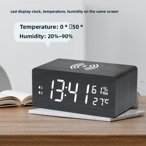 15 Wát không dây sạc im lặng đa chức năng LED đồng hồ báo thức Kép Báo động ánh sáng ban đêm thạch anh phong trào bàn gỗ đồng hồ - Product Image 4