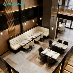 Ensemble de tables et chaises de restaurant, hôtel, café, contemporain et luxueux, avec sièges en métal et cuir, style moderne. - Product Image 5