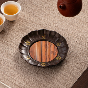 Bamboo Mat Lotus Petal Design Copper <b>Tea</b> Tray Dry Brewing Plate Retro Home <b>Tea</b> <b>Set</b> Accessory - Product Image 4