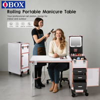 Mesas de Manicure Premium OBOX OEM/ODM Pretas e Rosas para Serviços de Nail Art e Pedicure para Uso em Salão