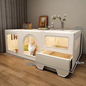 Villa per Gatti Domestici per Piccoli Appartamenti, Gabbia con Una Stanza, Un Salone, Un Bagno, Nido, Toilette con Pulsante, in Plastica Salvaspazio per Interni - Product Image 6