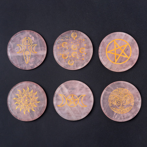 Vente en gros de plaques rondes de cristal naturel de haute qualité en obsidienne et en quartz rose, pour la guérison, l'artisanat, les cadeaux et la décoration - Product Image 1