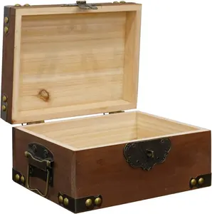 Vintage Wooden Storage Box Durable Wooden Treasure Box with Lid wood trunk box