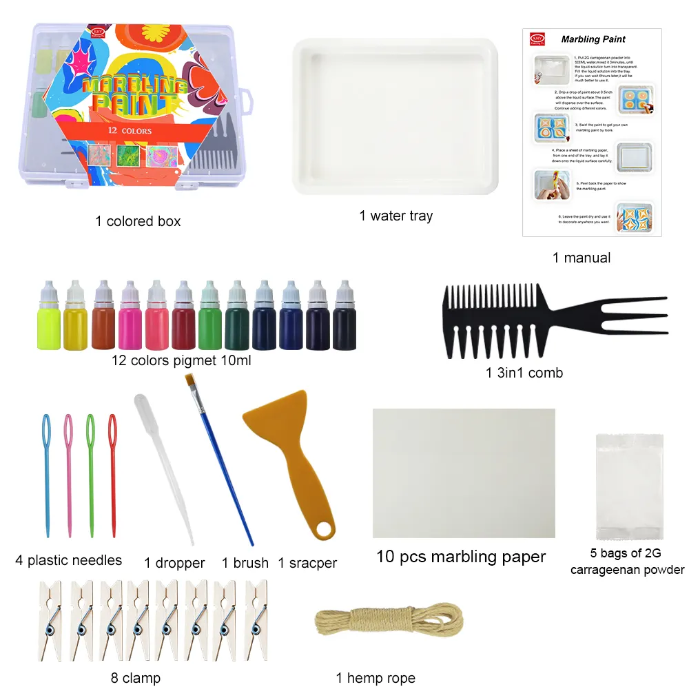 KHY vendita calda nuova tendenza Non tossico 12 colori 10ML Kit di disegno ad acqua regalo arte disegno giocattoli set di pittura marmorizzata ad acqua