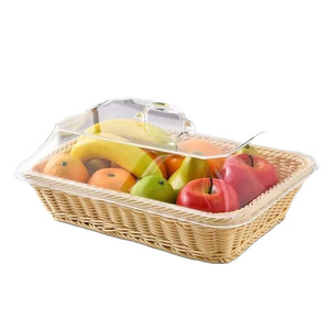 Plateau à gâteau haut de gamme, nouveau style ovale chinois, panier à fruits en rotin naturel, style pastoral, couvercle transparent en acrylique anti-poussière, pour snacks - Product Image 5