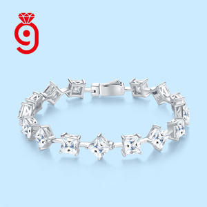 Bracciale in <span class=keywords><strong>Argento</strong></span> 925 con Moissanite VVS, Pietre Quadrate di Moissanite, Gioiello di Lusso in <span class=keywords><strong>Argento</strong></span> Regolabile per Occasioni Speciali - Product Image 1