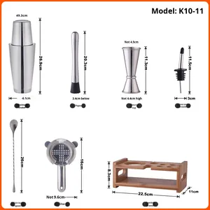 In Stock Modern and Simple Stainless Steel Cocktail <b>Shaker</b> Set Combination <b>Shaker</b> Bar Tools <b>Boston</b> <b>Shaker</b> with Bamboo Stand - Product Image 2