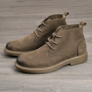 Bottes à lacets pour hommes, bout rond, talon plat, semelle extérieure en caoutchouc, respirantes, couleur unie, chaussures décontractées - Product Image 2