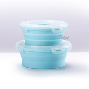 Zoeye Silicone Folding Lunch Box Round Blue Green <b>Pink</b> Retractable <b>Microwave</b> Safe Food Storage Container Travel Use - Product Image 5