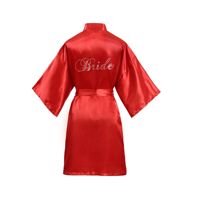 Peignoir de mariée luxueux en satin fin imitation soie brodé pierres chaudes, idéal pour l'été, pour femme
