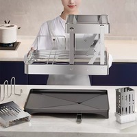 Égouttoir à vaisselle moderne à 2 niveaux en acier inoxydable 304, grand modèle non pliable avec plateau de drainage