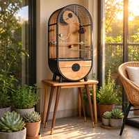 Cage à oiseaux semi-circulaire en fer et acier inoxydable, avec maisonnette en bois pour petits animaux, respirante, facile à assembler, pour intérieur