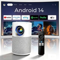 Meilleur prix, mini projecteur intelligent LED Full HD 4K avec décodage WiFi BT Android 14, batterie intégrée, haut-parleurs pour cinéma maison, utilisation en extérieur