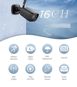 5MP 16-kênh CCTV Hệ thống an ninh tầm nhìn ban đêm chức năng chống thấm nước ngoài trời không dây IP Hệ thống camera wifi NVR Kit nhà OEM/ODM - Product Image 3