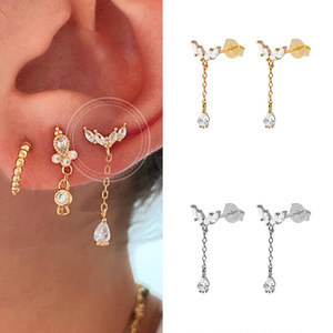 Cross Border S925 Silver Long Micro Pave Zircon Tassel Boucles d'oreilles pour les femmes Minimalist Cool Style - Product Image 1
