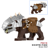 P8011-8018 Jouets à assembler pour enfants, animaux médiévaux, monture de loup, bricolage, plastique, collection, blocs de construction éducatifs, cadeaux pour enfants