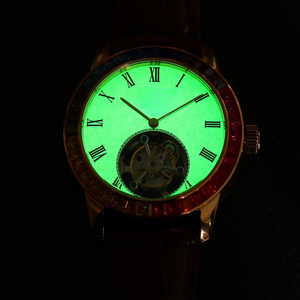 Montre mécanique vintage la plus vendue pour collectionneur, design classique noir avec incrustation de pierres précieuses colorées, véritable tourbillon lumineux - Product Image 5