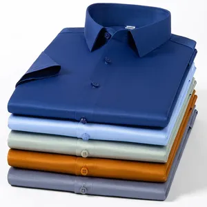 Camicie estive a maniche corte sottili in tinta unita per <span class=keywords><strong>uomo</strong></span> <span class=keywords><strong>abiti</strong></span> da ufficio Slim Fit antirughe - Product Image 1