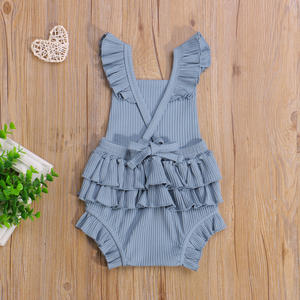 Combinaisons pour bébés filles et garçons de 0 à 24 mois, 3 couleurs, à volants, manches courtes, dos nu, tenues - Product Image 3