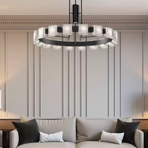 Lustre moderne en marbre, lampe suspendue ronde à LED pour salon, hôtel, luminaire d'intérieur, base d'ampoule E27 - Product Image 4