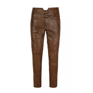 PIHA SPORTS Pantalon de motard pour homme en cuir véritable marron, coupe slim, coupe-vent, séchage rapide, style streetwear, hiver - Product Image 3