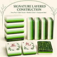 Mahjong américain en gros, texture bambou vert, construction acrylique 4 couches, 160 tuiles, motif floral décoratif, idéal pour un cadeau