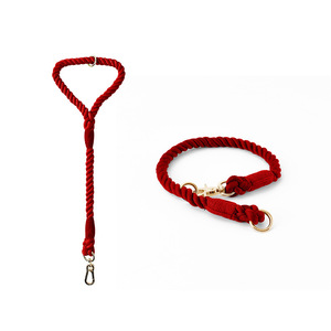 Corde en coton à motif solide de luxe et laisses de marche pour chiens en acier ensembles de colliers pour animaux de compagnie - Product Image 2