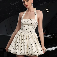 Robe courte en satin plissé à pois D&M Fashion pour femmes, robe courte sexy dos nu pour soirée en club