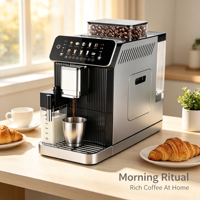 Cafetera Espresso Inteligente Portátil y Compacta Anbolife, Bomba Italiana, Pantalla Táctil, Jarra de Leche Desmontable, Molinillo Integrado, Acero Inoxidable