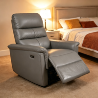 Fauteuil inclinable en cuir véritable gris foncé Arleather, canapé ergonomique à dossier haut, inclinaison fluide, design contemporain, salon