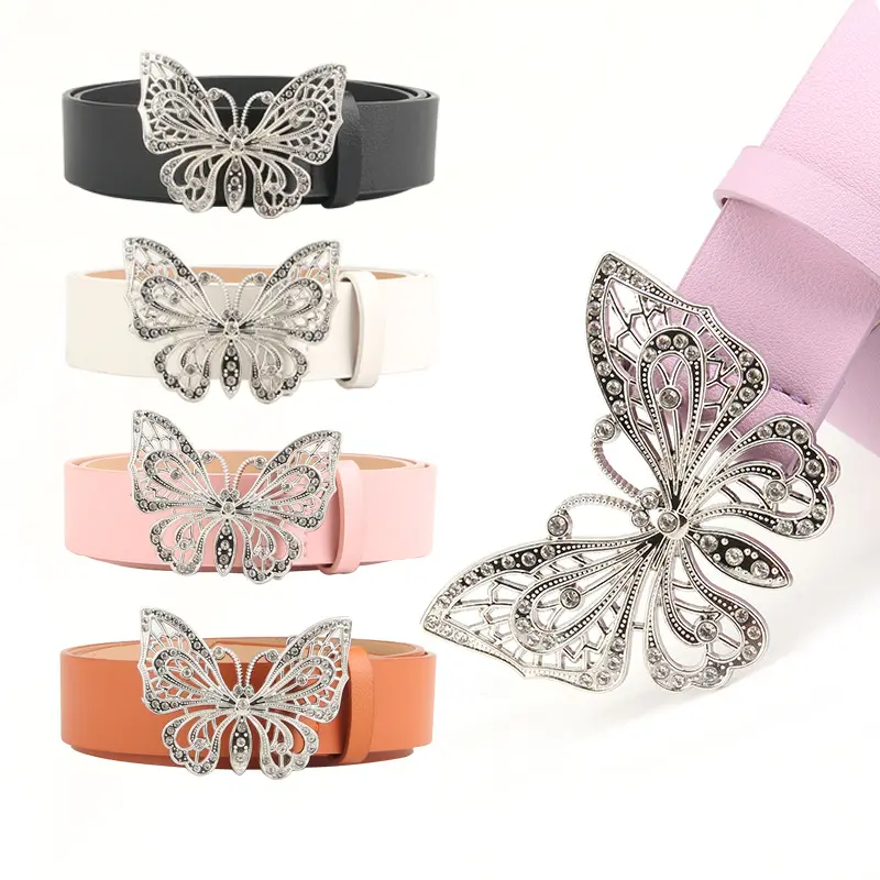 Moda mariposa rhinestone cintura decorativa cinturón de moda estilo europeo y americano cinturón de vestir versátil cinturón de tela