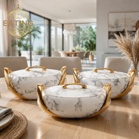 Ensemble chauffe-plats Royal Gold à motif marbré, 3 pièces, pots de service isothermes pour Majlis du Moyen-Orient, fêtes de l'Aïd et mariages, casseroles thermiques