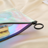 Sac à fermeture éclair en PVC holographique personnalisé, pochette à glissière laser, emballage cosmétique et soin de la peau, sac de rangement pour maquillage avec logo imprimé, sac en plastique