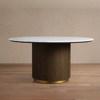 Table à manger en bois massif moderne artisanale avec plateau en marbre, table à manger ronde, mobilier de restaurant