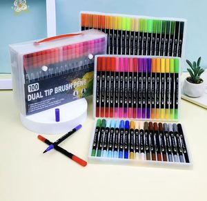 ชุดปากกามาร์คเกอร์หัวคู่ 100 สี คุณภาพสูง บรรจุกล่อง PP สำหรับงานศิลปะเด็ก ระบายสีน้ำ วาดกราฟฟิตี และวาดการ์ตูน - Product Image 1