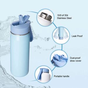 Bouteille d'eau isotherme en acier inoxydable 304 à double paroi, sans BPA, avec logo personnalisé, pour la gym, avec couvercle à paille anti-poussière et poignée - Product Image 1