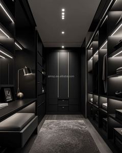 Meubles de chambre à coucher en bois fixe haut de gamme, cuisine et vestiaire minimalistes personnalisés en noir, blanc et gris - Product Image 6