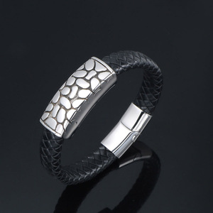 Titanium Steel Braided <b>Bracelet</b> Black <b>Leather</b> Punk Style Unisex Jewelry Gift CE542 - Product Image 2