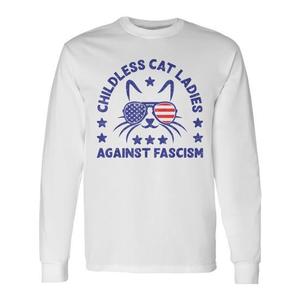 T-shirt a maniche lunghe Childless Cat Ladies Against Fascism - Product Image 1
