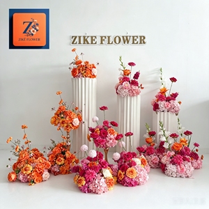 Centros de Mesa Florales en Tonos Rosa Anaranjado, Arreglo de Rosas de Seda Artificial y Hortensias, Decoración para Bodas, Pasillos, Cabinas de Fotos y Eventos - Product Image 1