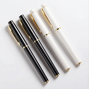 <span class=keywords><strong>Stylo</strong></span> Gel de Luxe Personnalisé avec Logo, <span class=keywords><strong>Encre</strong></span> Noire 0,5 mm, en Plastique Blanc Populaire, Cadeau de Noël pour le Bureau, avec Texture Métallique – Offre Spéciale - Product Image 1