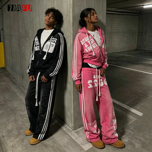 Set da <span class=keywords><strong>Uomo</strong></span> Due Pezzi: Felpa con Zip e Stampa DTG Personalizzata Effetto Acid Wash 400/500GSM e Pantaloni Larghi a Gamba Dritta - Product Image 2