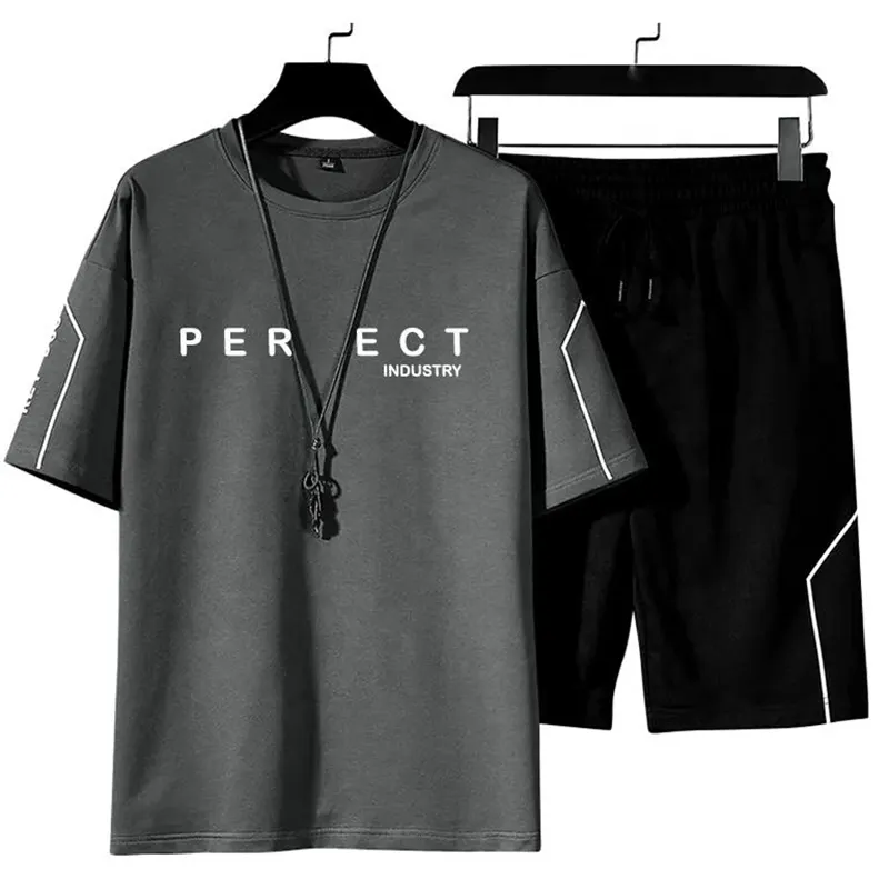 하이 퀄리티 단색 남자의 티셔츠와 짧은 세트 남자 2 조각 여름 패션 짧은 소매 대형 티셔츠 사용자 정의 로고