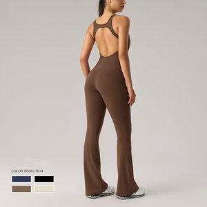 Body Deportivo Casual sin Mangas con Cuello en U para Gimnasio y Fitness para Mujer, Jumpsuit de Yoga de una Pieza con Espalda Descubierta y Pierna Acampanada - Product Image 3
