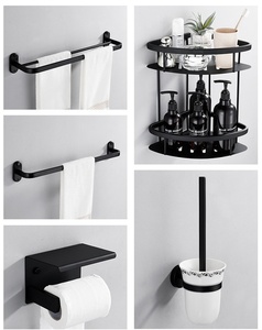 Ensemble d'accessoires de salle de bain noir mat 5 pièces, barres porte-serviettes murales, étagère, porte-papier toilette, porte-brosse, étagère d'angle - Product Image 6