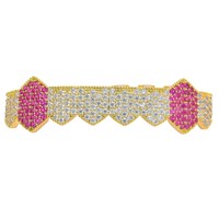 BES Fashion Hip Hop Bling Grilles en laiton à six dents Bijoux de corps plaqués or en zircon glacé pour les fêtes